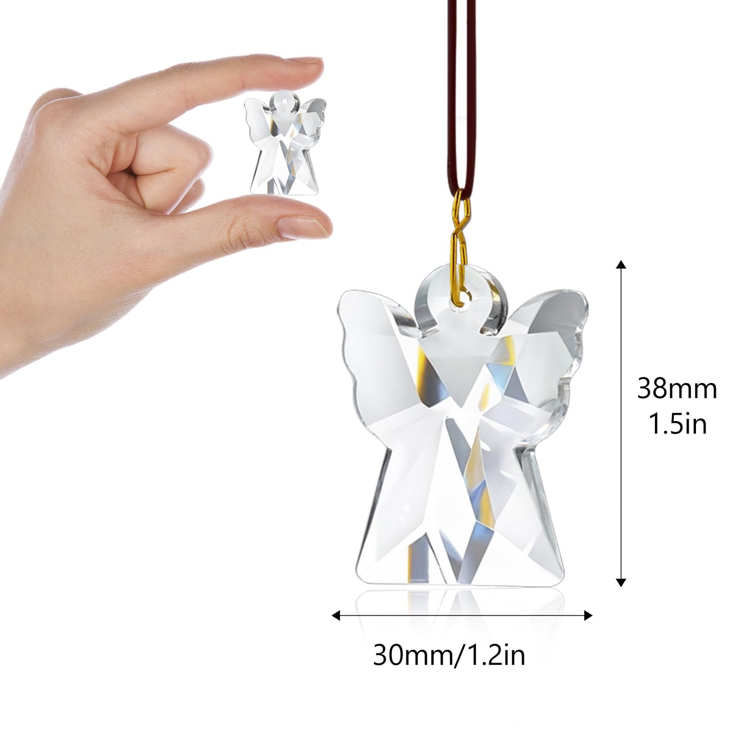 H&D HYALINE & DORA Crystal Angel Prisms Hanging Ornament, 12 Pcs Glass Angel Prisms for Window Hanging, Chandelier Crystal Replacement, Hanging Decor for Christmas Tree (Clear)