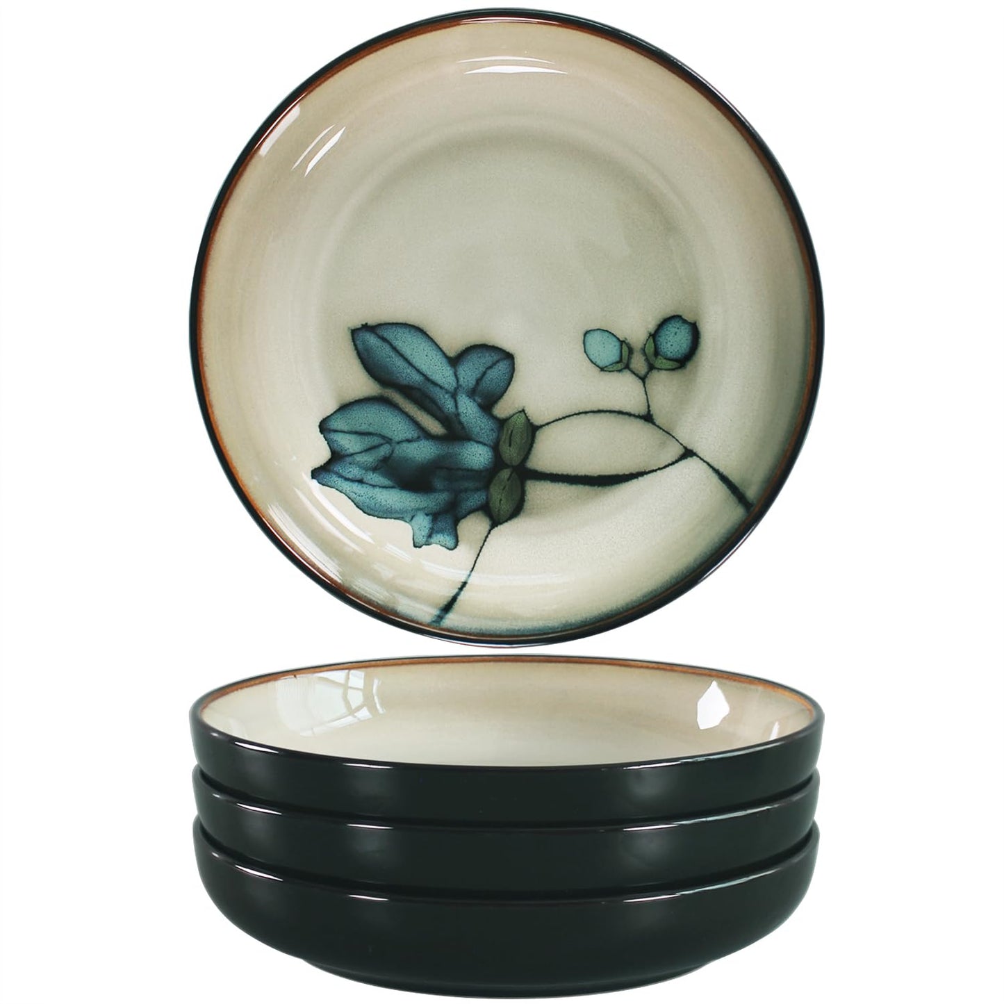 Jinsongdafa Ceramic Salad Plate Set, 7.9-inch Non-fading Hand-painted Plates, 4-piece Set, Suitable for Appetizers, Dinner, Desserts, Microwaveable and Dishwasher-safe Restaurant Kitchen Tableware Set
