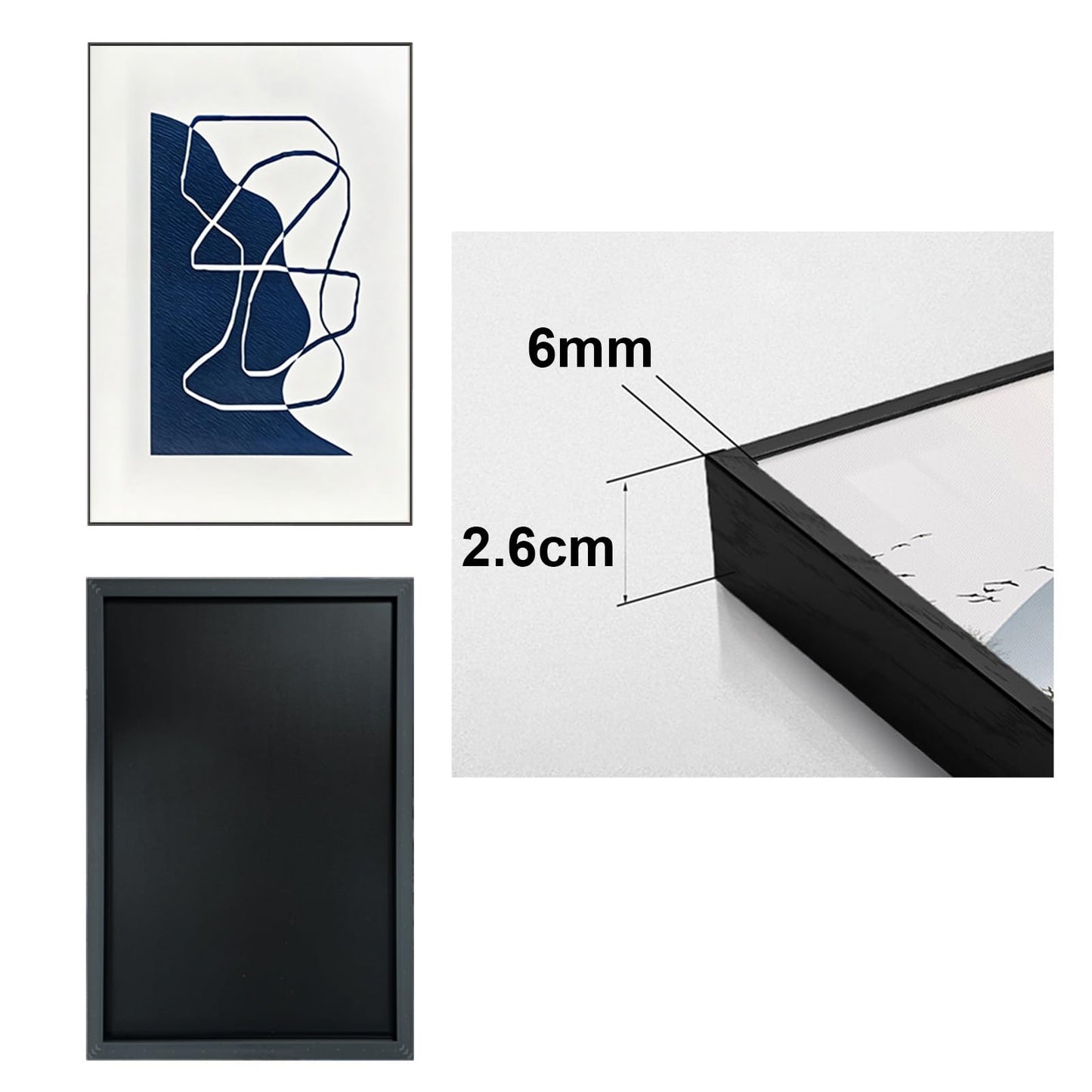 ARTFEB Navy Blue Wall Art, Abstract Blue and White Painting Wall Art for Living Room Decor,Black Framed Wall Decor for Bedroom Bathroom Home Office, 24x32 inch,3 Piece
