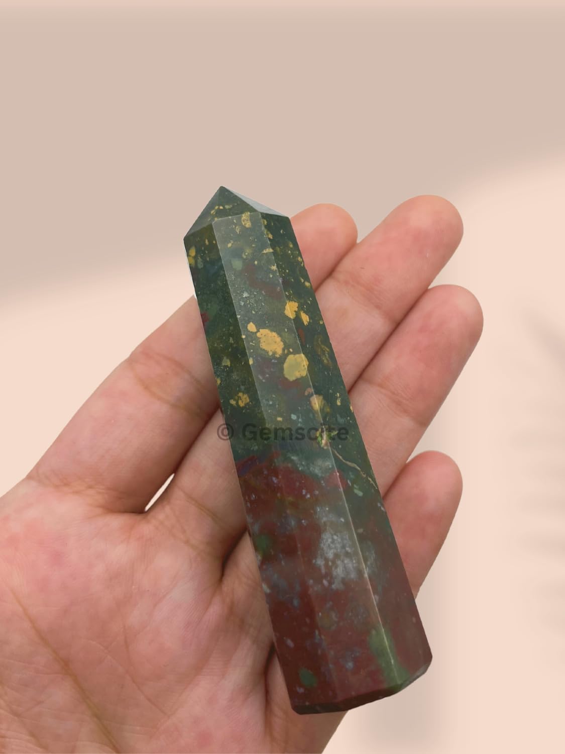 WholesaleGemShop 3 Inch (70 mm) Bloodstone Gemstones Obelisk Tower Jumbo Facet Aura Rock Crystal Natural Polished Earth Wand Spirit