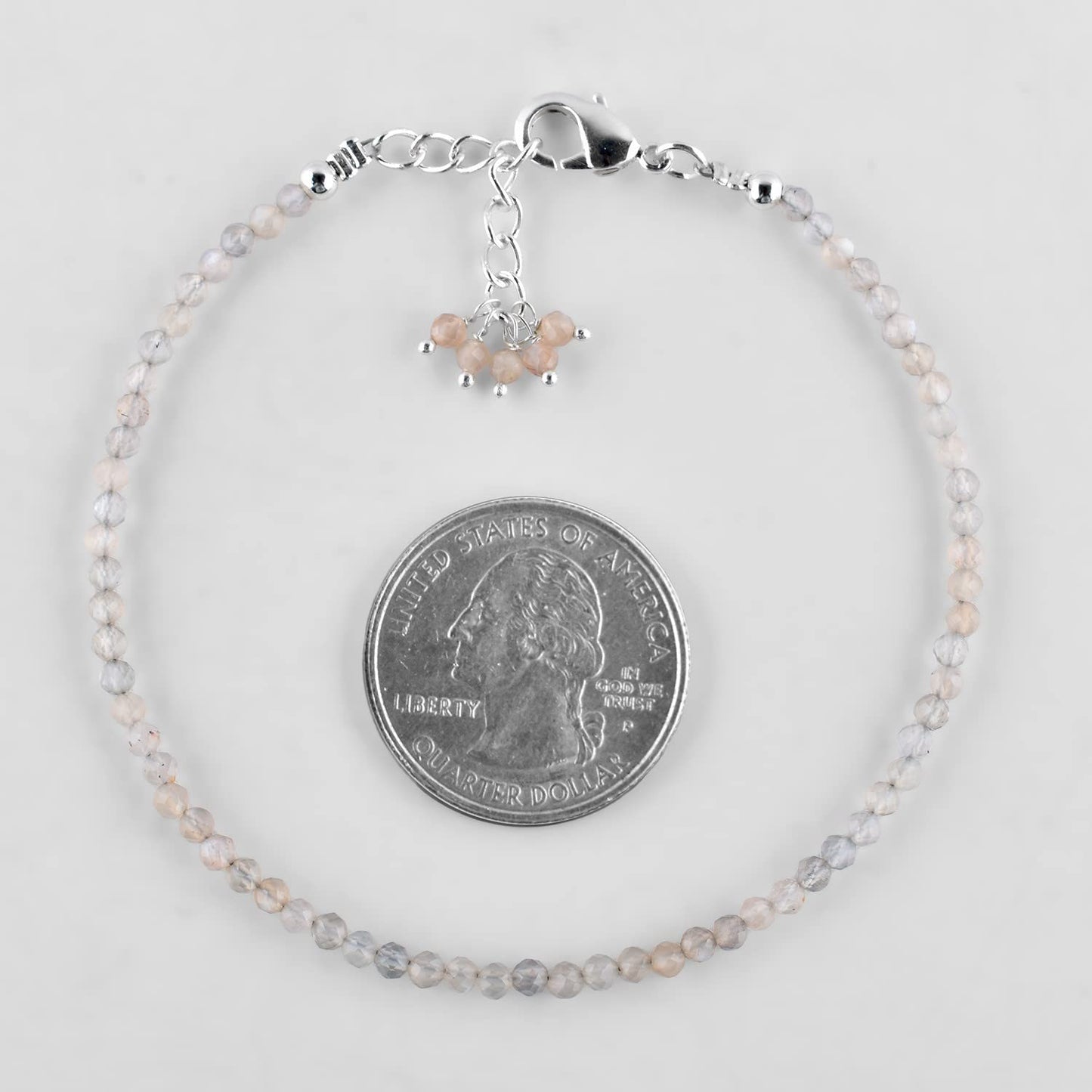 QNAVIC Grey Moonstone Micro Beads Dainty Bracelet for Women, Natural Gemstone Jewelry, Healing Chakra Crystals June Birthstone Gift for Her, Silver Plated Chain 8 inch