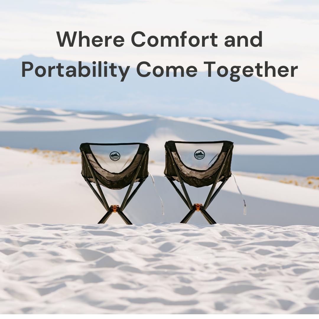 CLIQ Portable Chair Version 1.0 with Free Bag - Lightweight Folding Chair for Camping - Supports 300 Lbs - Perfect for Outdoor Adventures - Black Bundle
