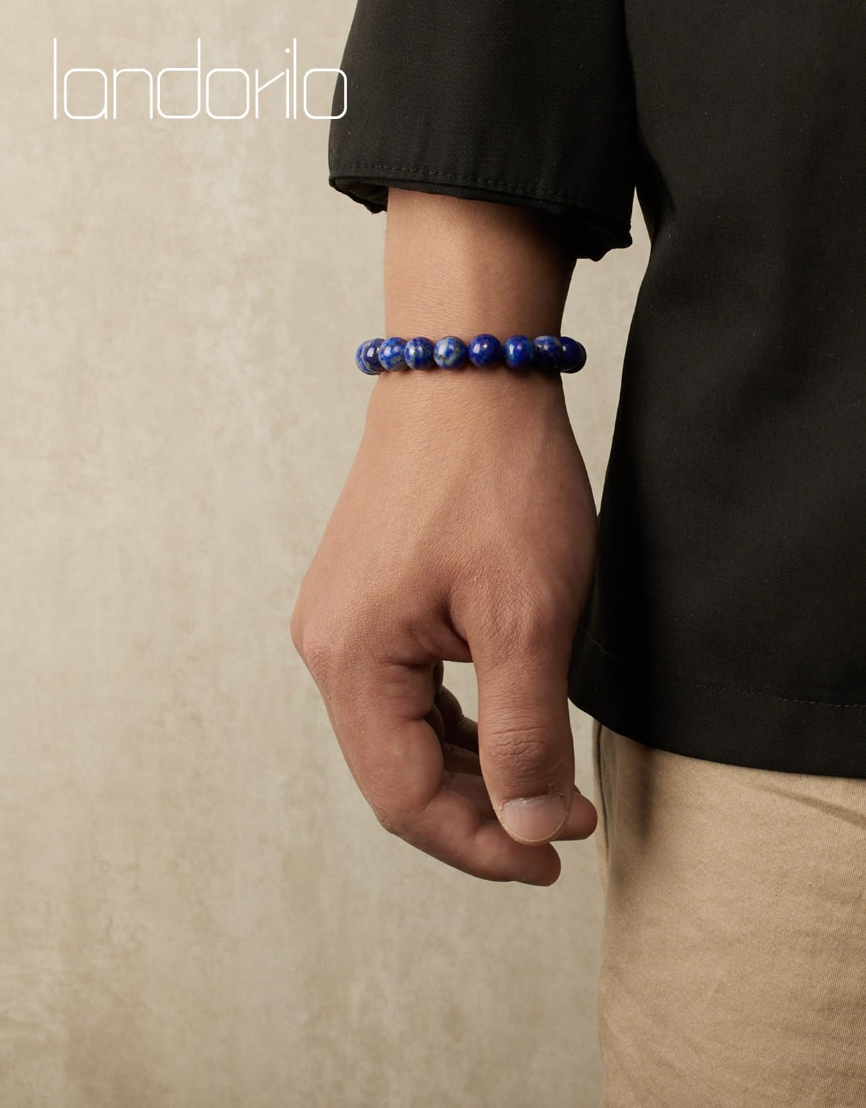 Landorilo Beaded Bracelet for Men Women, 8mm Natural Stone Lapis Lazuli Healing Crystal Stretch Bracelets, Ideal Christmas Birthday Jewelry Gifts with Energy Card，Replacement Beads Included