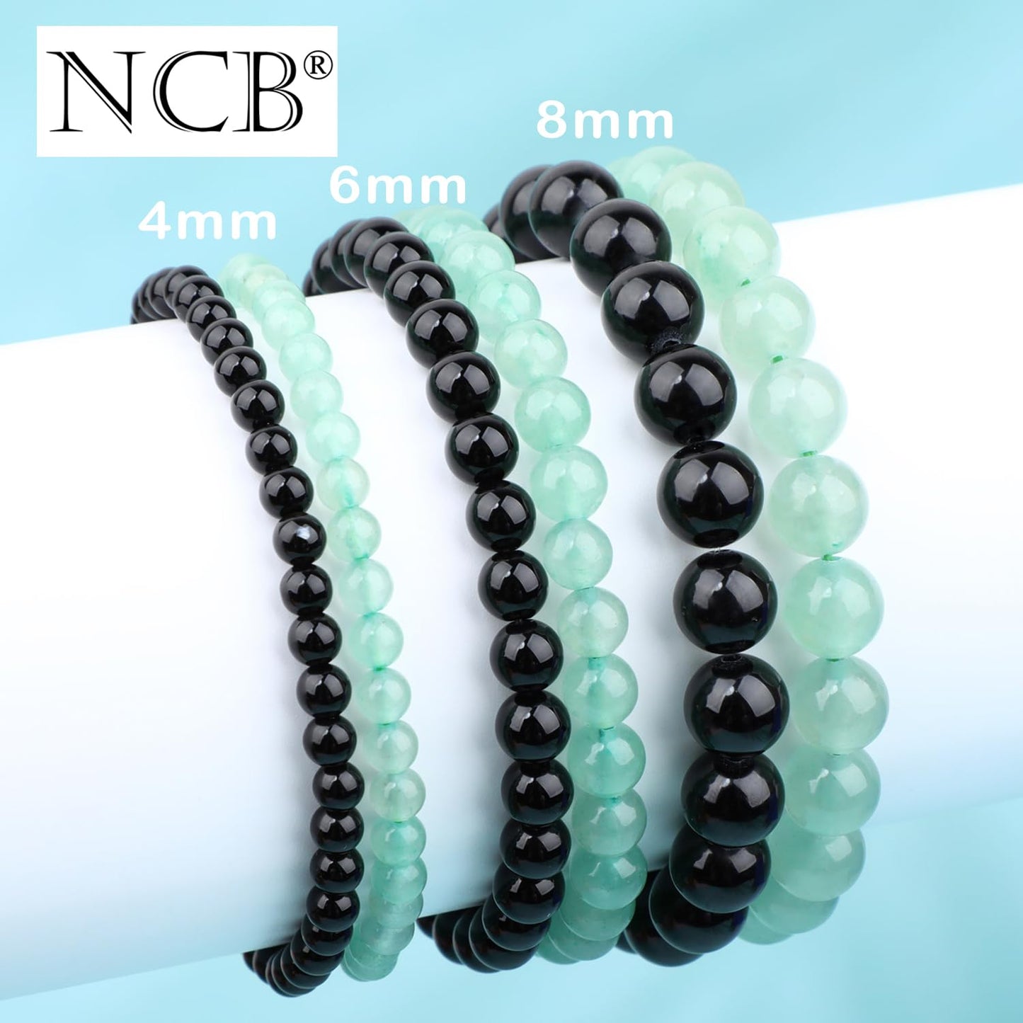 NCB 2-Piece 6mm Natural Crystal Gemstone Stretch Bracelets – ﻿Black Onyx, Green Aventurine Handmade Reiki Energy Healing Jewelry for Meditation,Yoga, Unisex