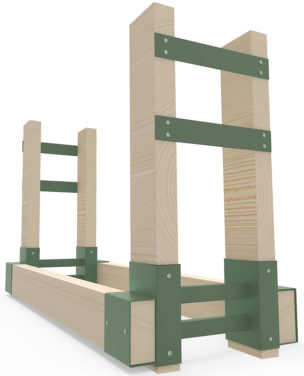 Fiwithy Outdoor Firewood Rack Bracket Kit with 4 Support Bars for Fire Wood Pile Storage, Heavy Duty DIY Fireplace Log Stacking Stand Holder for 2x4 lumber, Green, 1 Pair