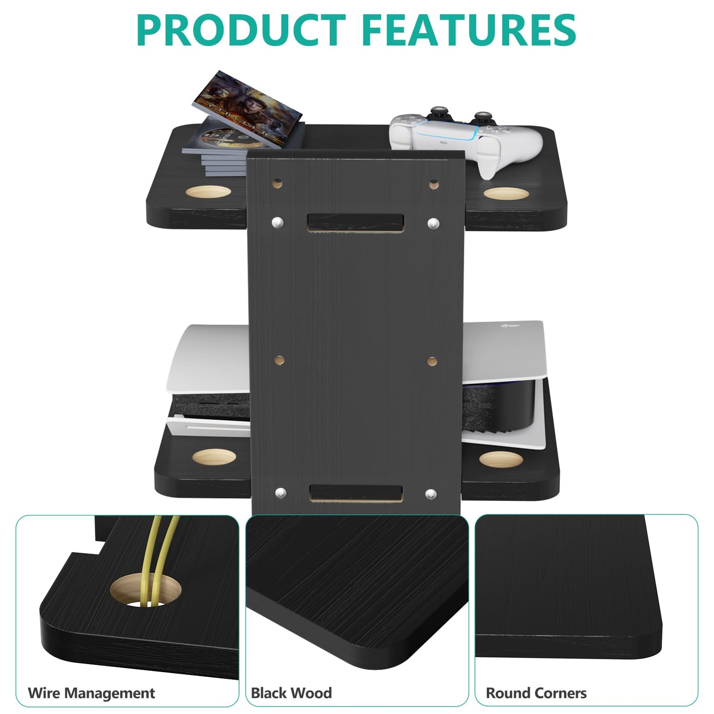WALI Floating TV Shelf, 2 Tier Projector Shelf for DVD Players, Routers, Game Consoles, Cable Boxes, Living Room Decor Accessories, Wall Mount Shelves Holds Up to 22lbs (CS202NB), 2-Shelf, Black
