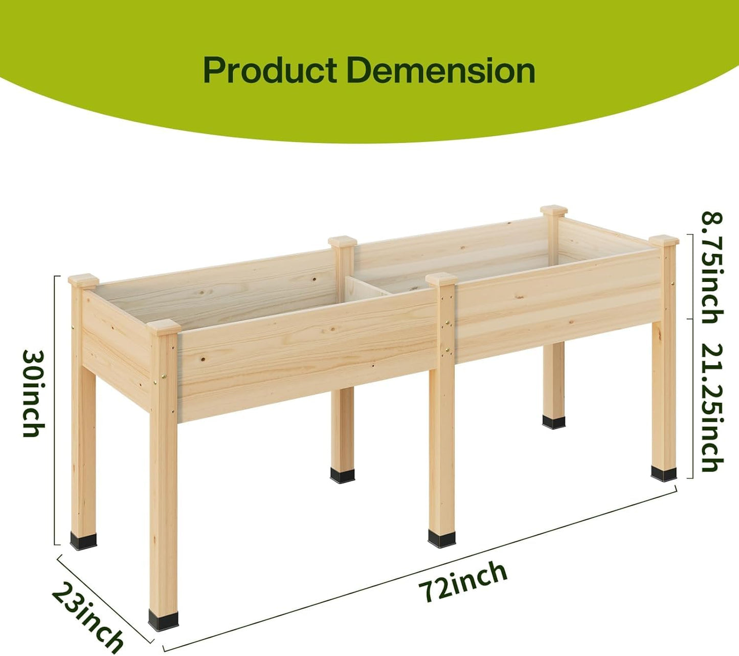 ZIENLIFE Wood Raised Garden Bed, 72x24x30in Elevated Wooden Planter Box with Legs Standing Growing Bed for Backyard, Patio, Balcony with Bed Liner, 200 Pound Capacity 2PCS