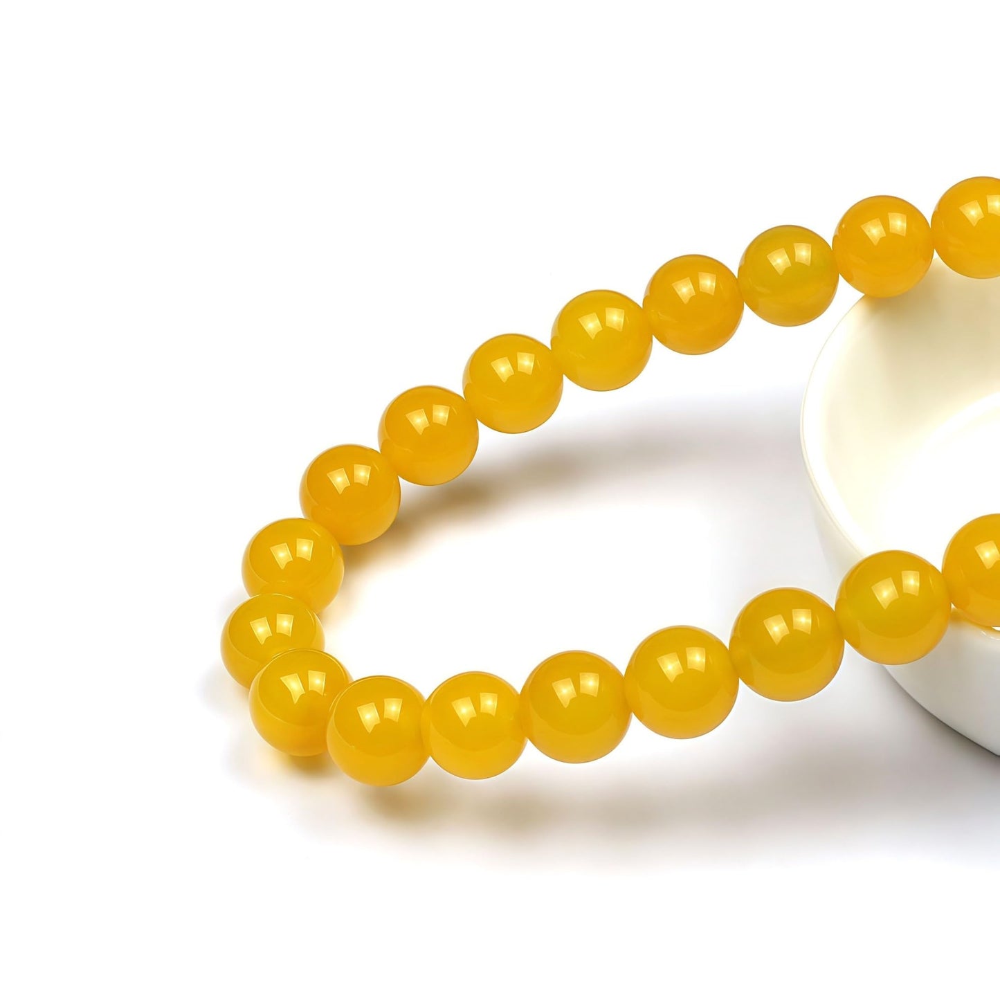 MJDCB 7A Round Natural Yellow Agate Beads Stone Loose Beads for Necklace Bracelet Charms Jewelry Making 15" (10mm)
