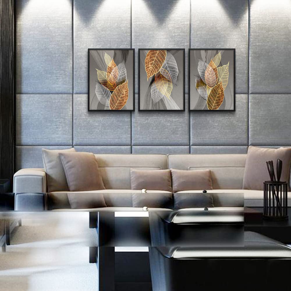 Black Framed Canvas Wall Art For Living Room Wall Decorations For Kitchen Bedroom Wall Decor Abstract Leaves Painting Inspirational Pictures Artwork Bathroom Home Decor of 3 Piece Framed Art Prints