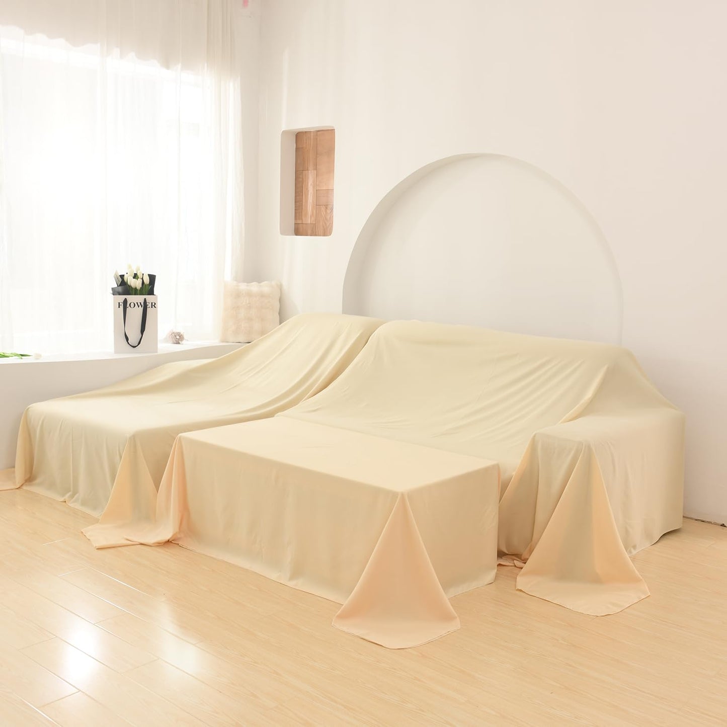 WTHAVEN Furniture Cover Multi-Purpose, Indoor and Outdoor Furniture Dust Cover Sofa Cover Dustproof Breathable Mattress Protector Cabinet Cloth Home Dust Block (Beige, 350cm x 400cm(137x157in))