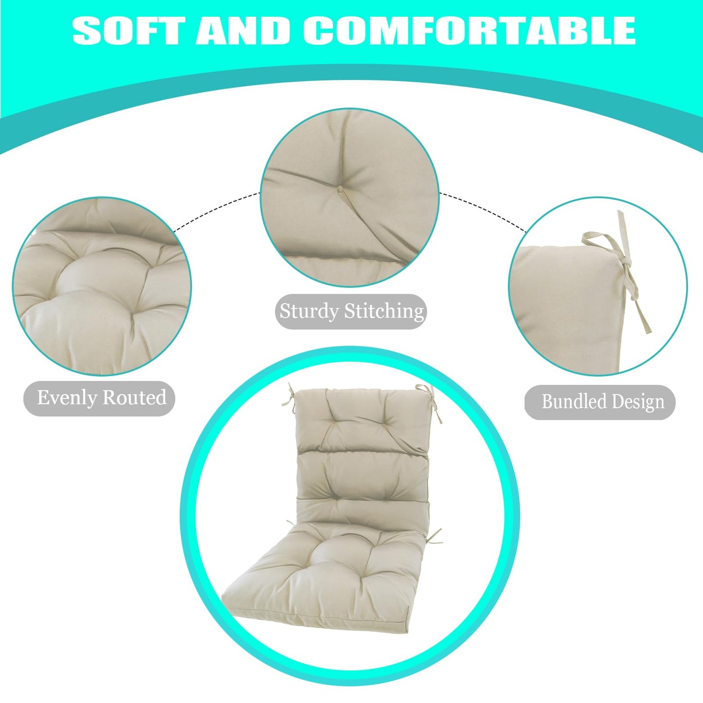 GarPad Outdoor Indoor High Back Patio Chair Cushions 22 * 22 in Tufted Outdoor with Ties, Seat Back Chair Cushion for Adirondack Rocking Patio Furniture-Creaw Set of 2