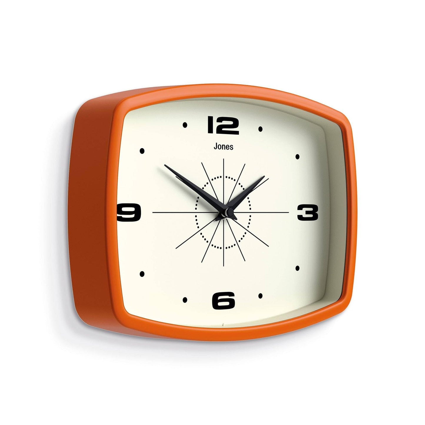 JONES CLOCKS® Movie wall Clock | Retro Rectangular Clock | 10 inch | Orange | Cool mid-Century Designer Look for Kitchen, Living Room or Office