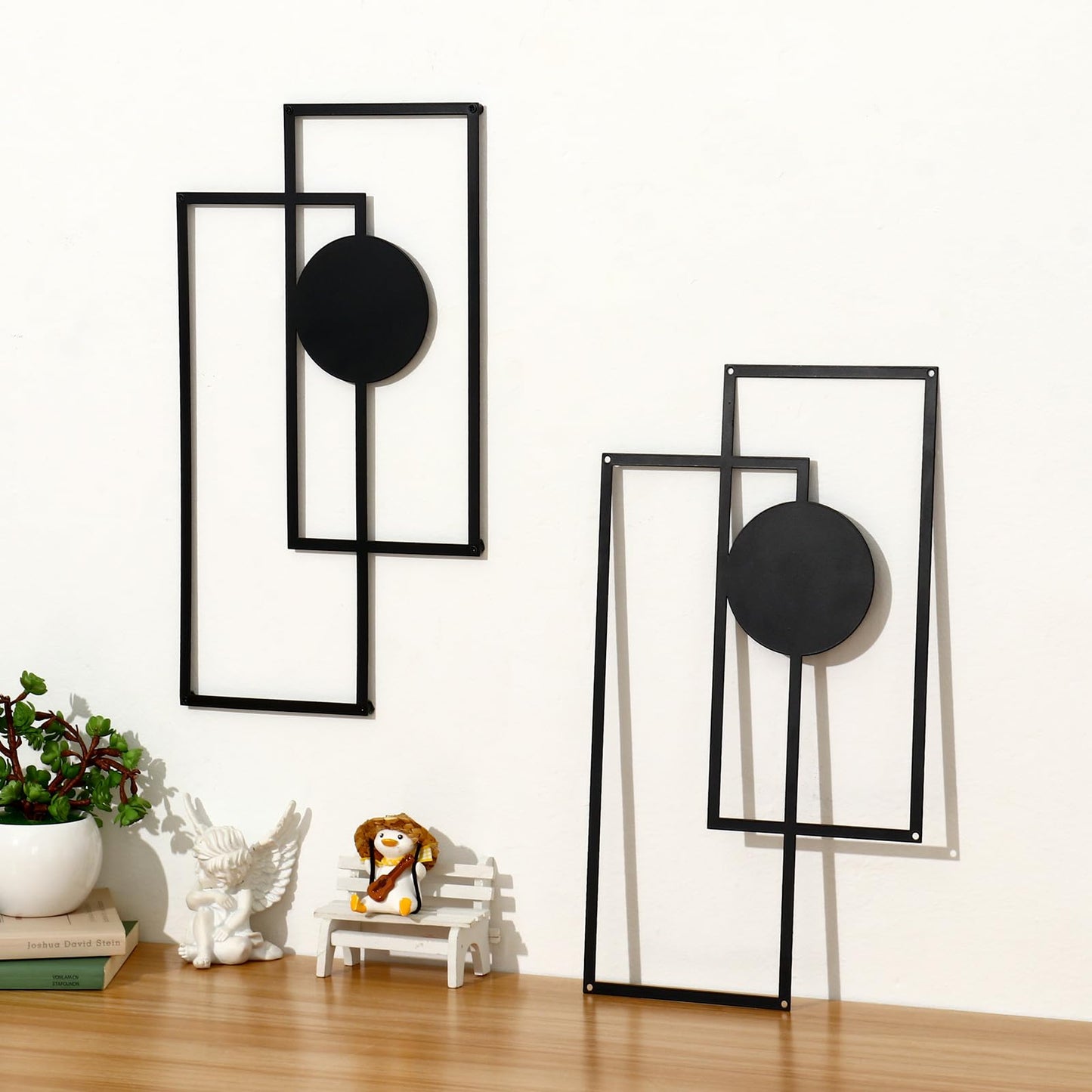 OYEFLY 2 Pcs Metal Abstract Wall Art,Modern Geometric Decor (Black, style 3)