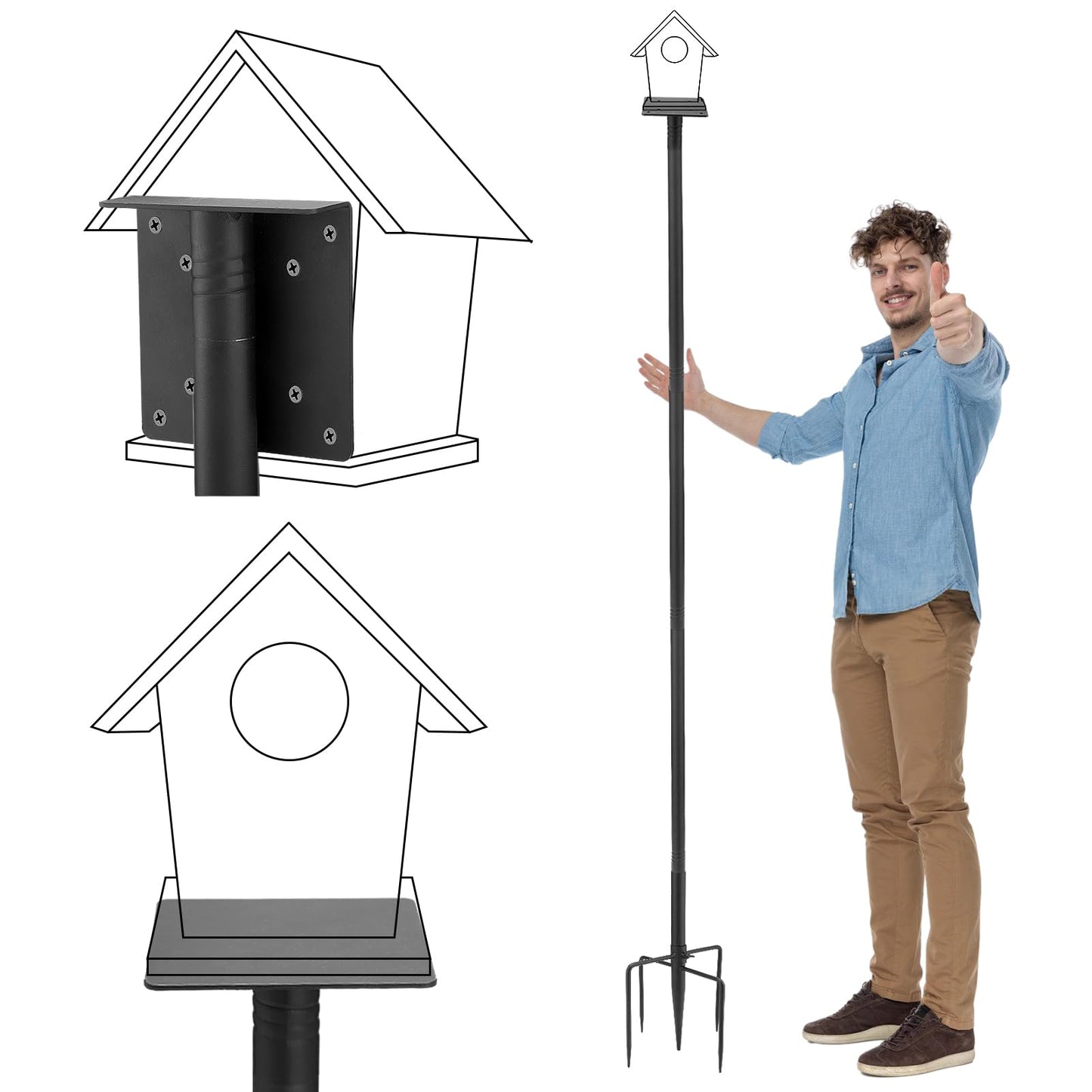 Bird Feeder Pole for Outdoors - 82in Tall Adjustable Heavy Duty Bird House Feeding Station with 5-Prong Anchor for Outside Garden Wild Bluebirds Watching