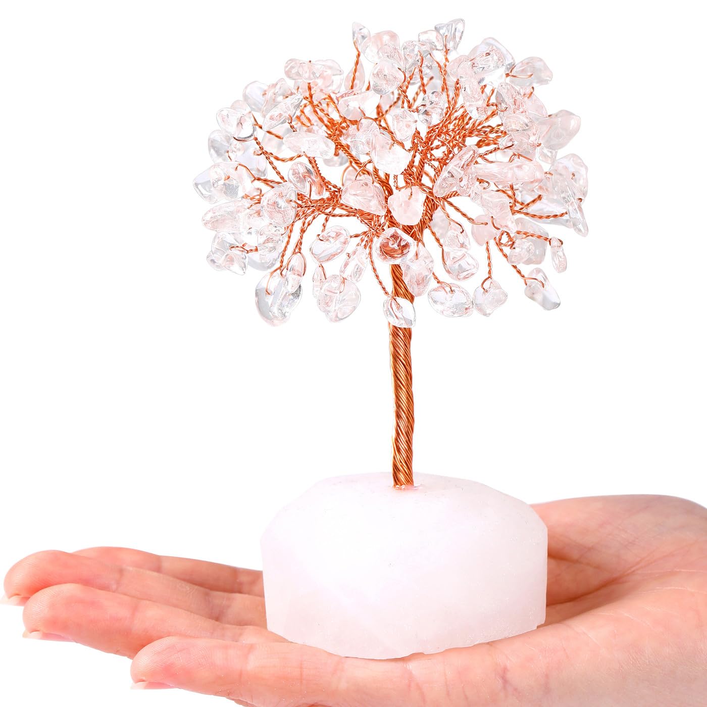 QINJIEJIE Clear Quartz Healing Crystal Tree Decor Natural Stone Gemstone Room Office Desk Small Shelf Decor White Crystal Base Copper Wire Money Tree of Life Spiritual Yoga Gift for Women Men