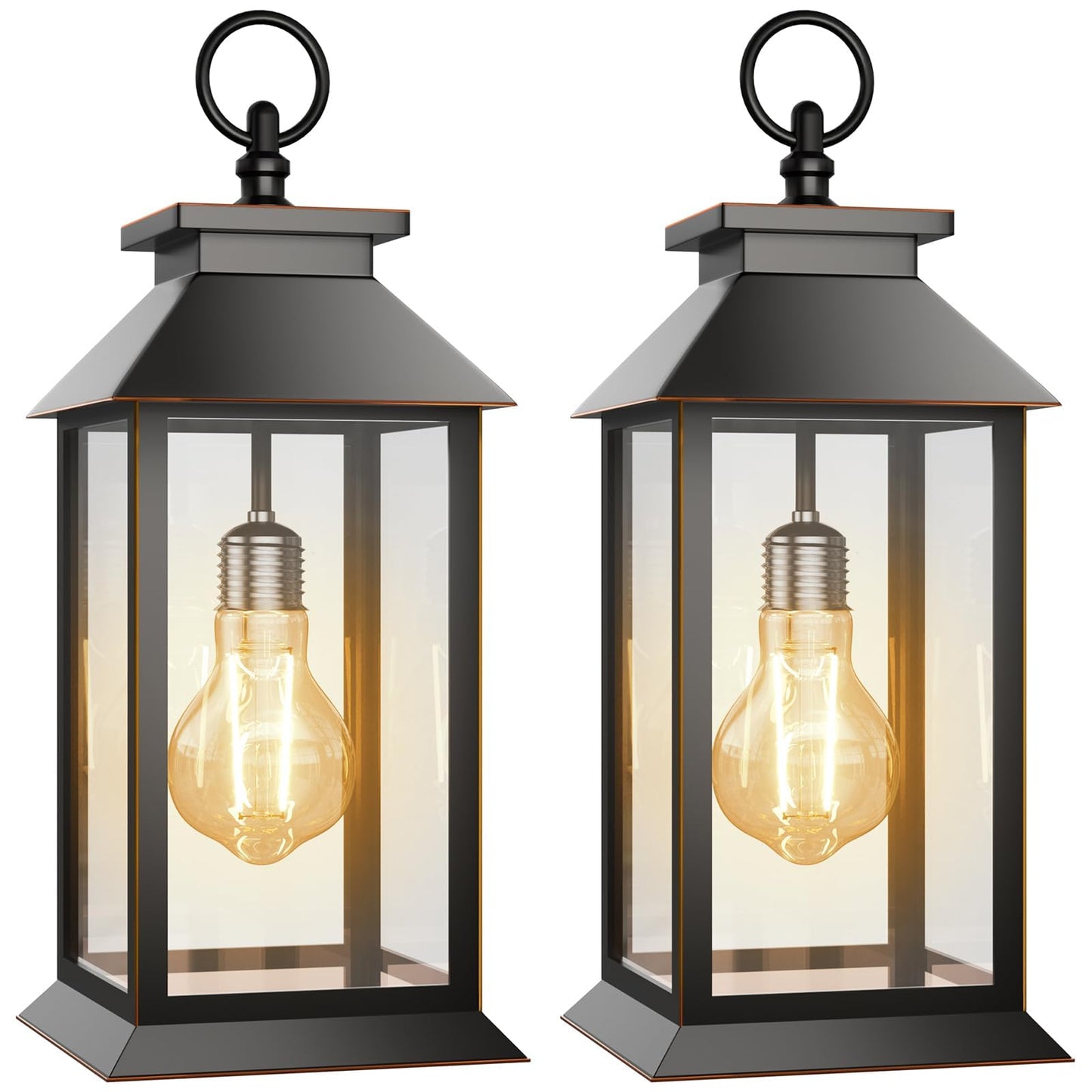 AYTPU 2 Pack Solar Lanterns Outdoor, Hanging Glass Solar Lights Waterproof, Dual Power Solar & 2*AA Battery, for Porch, Patio, Yard and Indoor Table or Mantel