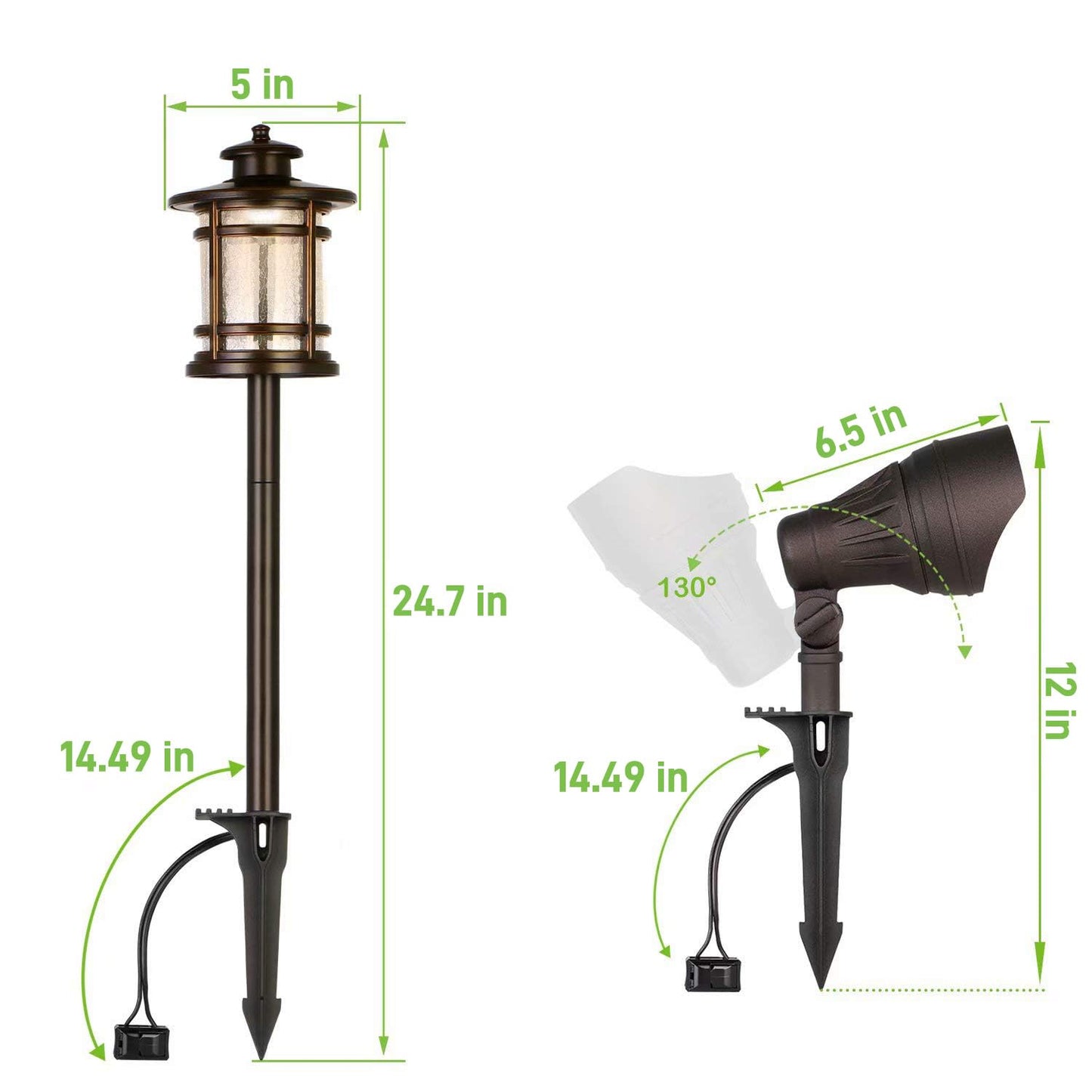 hykolity 8 Pack Low Voltage LED Landscape Kits, 12V-15V Pathway Flood Light Kits, 10W 390LM and 3.4W 155LM Wired for Outdoor Yard Lawn, Die-cast Aluminum, 50W and 30W Equivalent