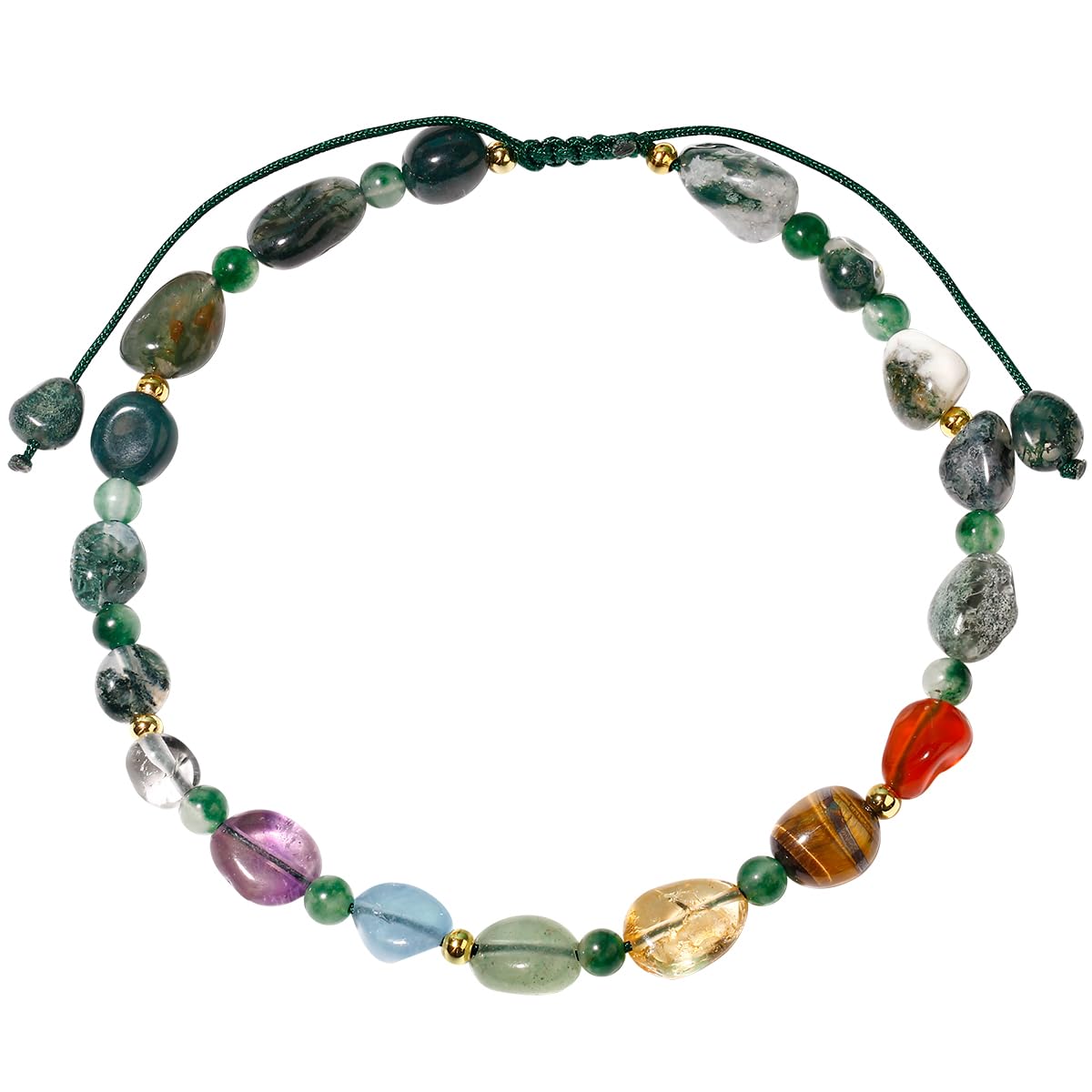Jewever 7 Chakra Crystals and Stones Anklet Irregular Tumbled Gems Beaded Ankle Bracelets for Women Spiritual Energy Meditation Yoga Healing Jewelry Mom's Gifts (Moss Agate)