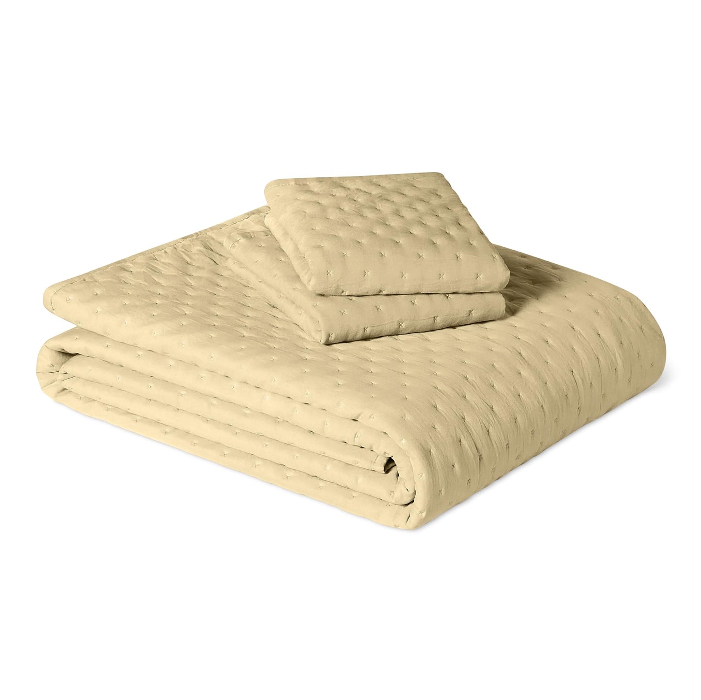 Amazon Basics Brushed Microfiber Quilt Set, Extra Soft with Natural Texture, 3-Piece, Queen/Full, Beige
