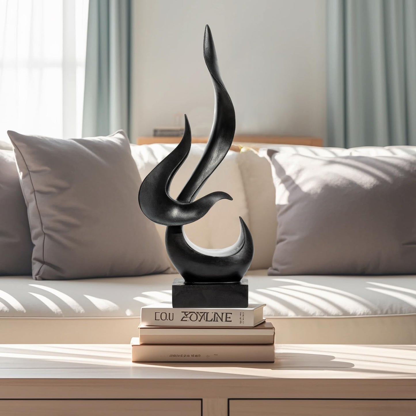 Paytonture Black Fire Flame Sculpture, Modern Abstract Resin Statue, Art Statue Home Decor for Living Room TV Stand Coffee Table Shelf Accents Decor.
