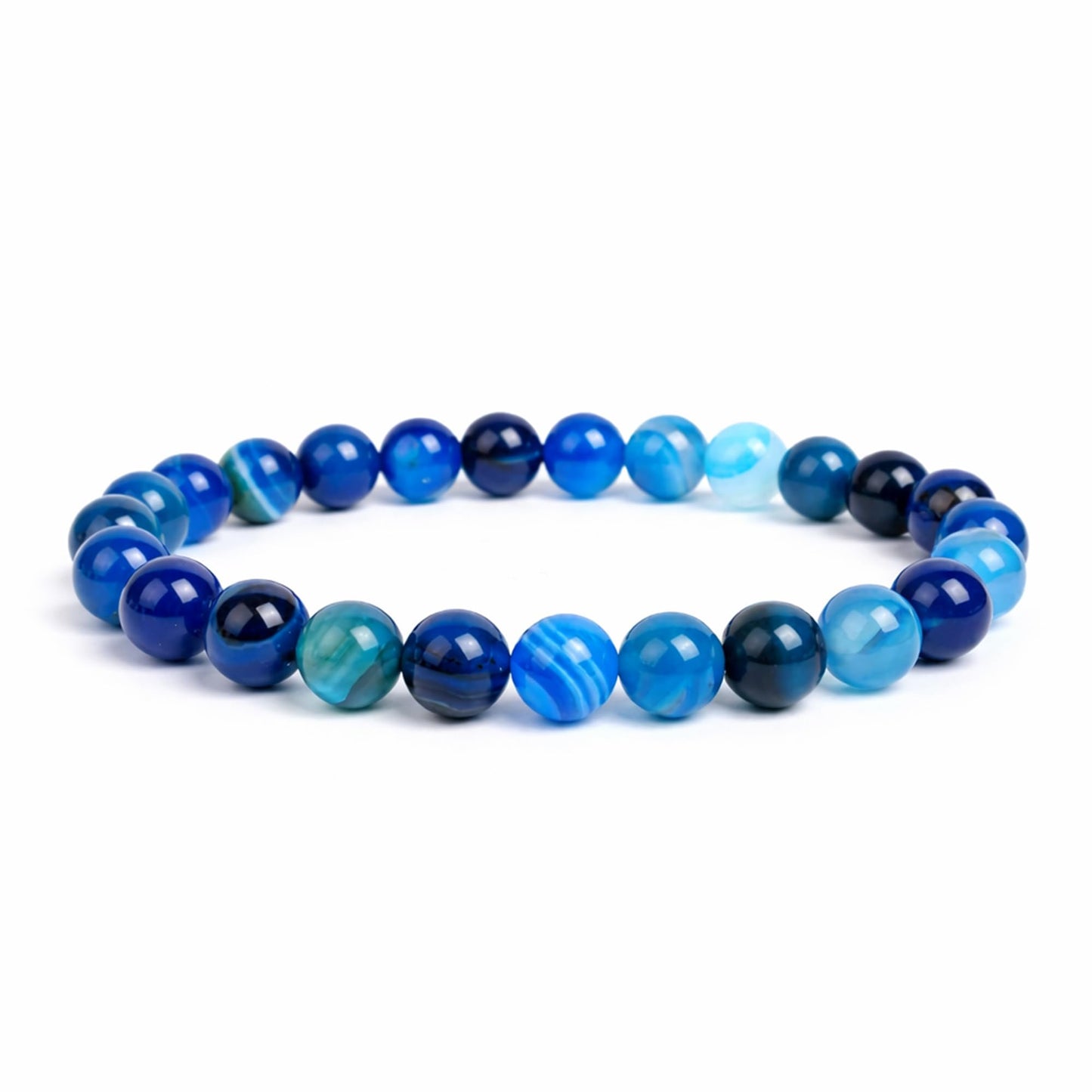 Elm City Direct 8mm Natural Stone Beaded Bracelet – Unisex Crystal Stretch Bracelets for Men & Women, Chakra & Healing Jewelry, Gift-Ready Beaded Bracelets (Blue Striped Agate, 8mm)