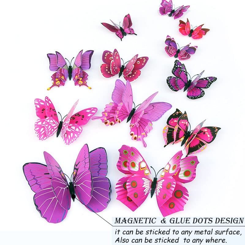 OPSEAM Butterfly Wall Decor 24/48 PCS, 3D Butterflies Stickers for Party Decorations with Magnets(Purple, 24)
