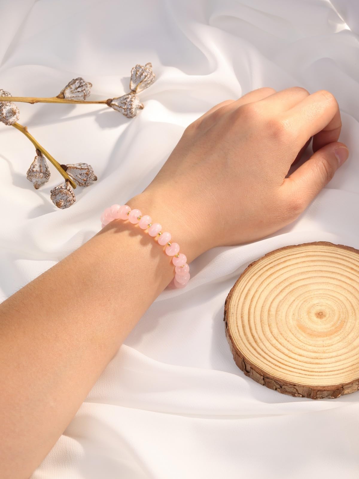 PESOENTH Rose Quartz Pink Beaded Bracelet,Healing Crystal Natural Stone Bracelets Gemstone Bracelet jewelry Spiritual Gifts for Women Her Mom Daughter Birthday Annivsersary Valentines