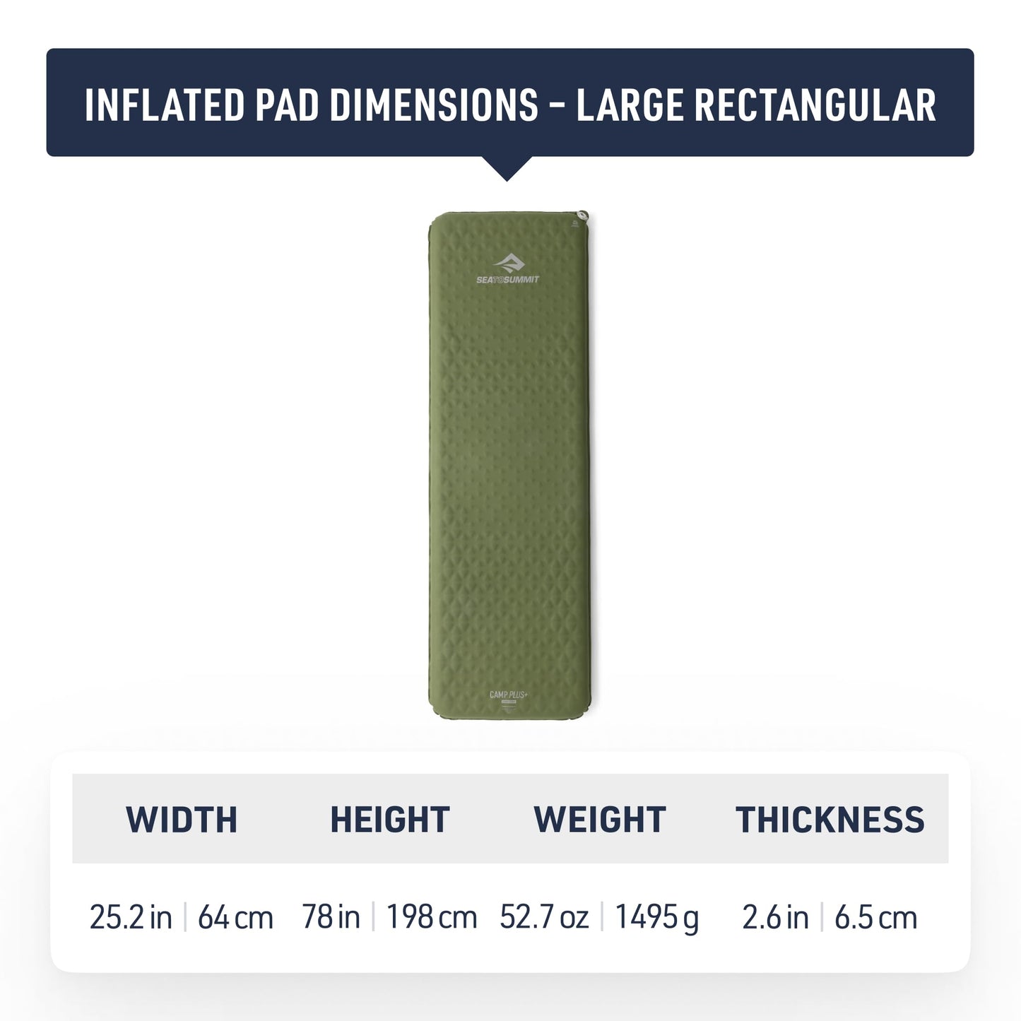 Sea to Summit Camp Plus Self-Inflating Foam Sleeping Mat for Camping - Rectangular - Large (78 x 25.2 x 2.6 inches)