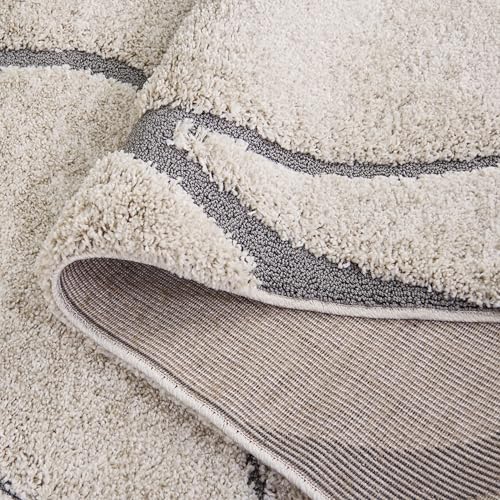 SAFAVIEH Florida Shag Collection Accent Rug - 2'3" x 5', Cream & Grey, Non-Shedding & Easy Care, 1.2-inch Thick Ideal for High Traffic Areas in Entryway, Living Room, Bedroom (SG471-1180)
