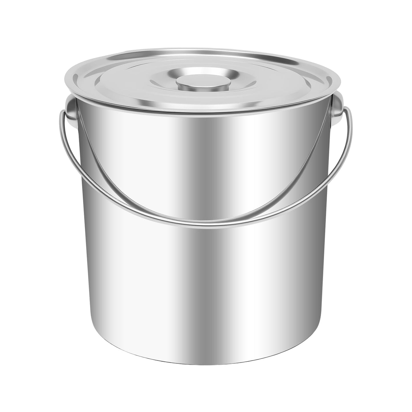 5 Gallon Stainless Steel Bucket with Hanging Lid, Food Grade 304 Metal Pail for Storage, Commercial Kitchen, Pet Food, Cleaning - 1.6mm Thick, Mirror Finish (5 Gal)