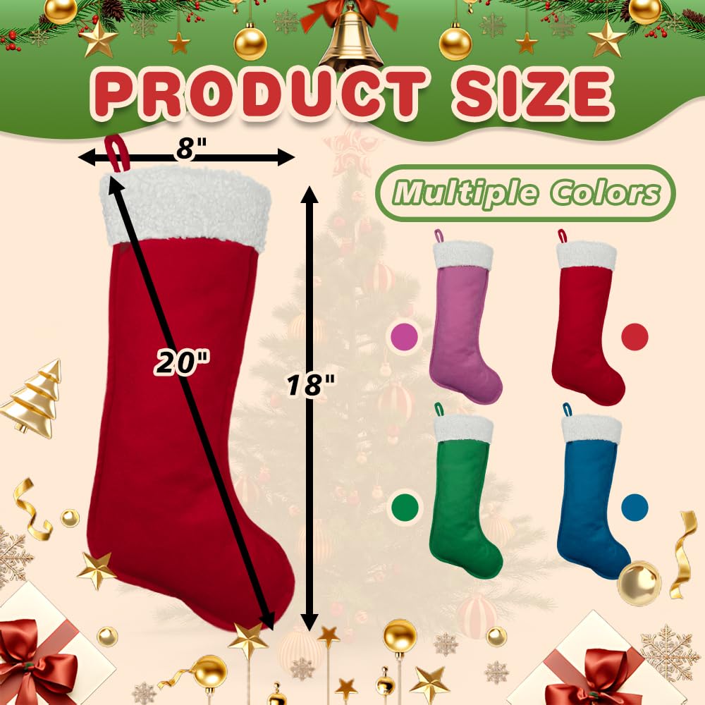 LinaGarten 4 Pack Christmas Stockings 20 Inches Large Merry Christmas Stocking Holiday Party Decor Hanging Tree Fireplace Mantle Ornaments Decorations (4, Multi-Large)