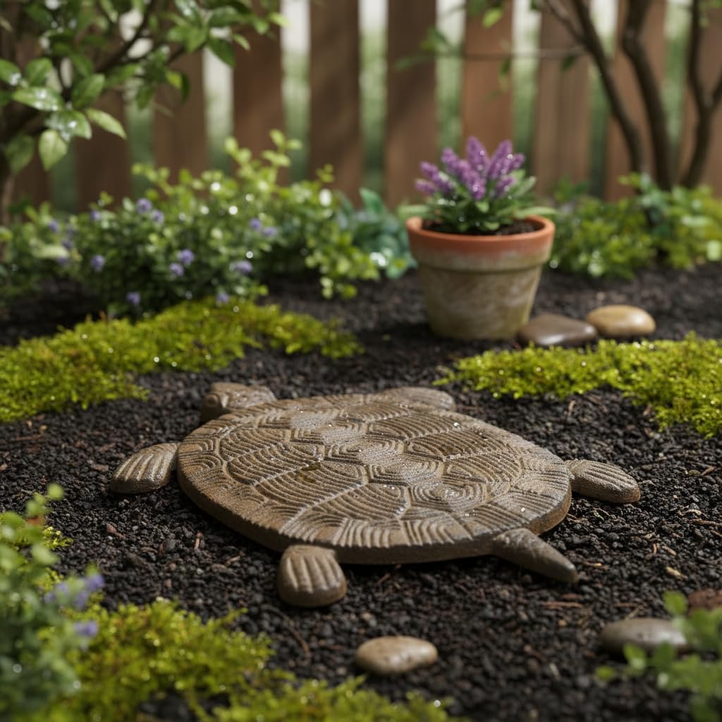 Comfy Hour 13" Heavy Duty Cast Iron Sea Turtle Stepping Stone, Decorative Metal Garden Paver for Outdoor Walkway & Yard, Weatherproof Coastal Yard Art Decor, Antique Brown (Light Brown)
