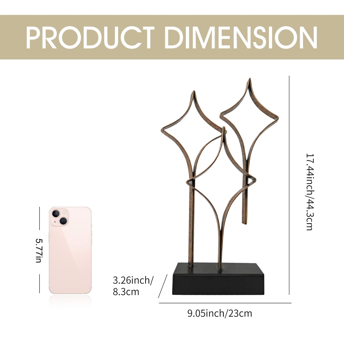 LNXMES Abstract Metal Sculpture Home Decor – Modern Minimalist Line Art Statue Decorations for Table, Shelf, Living Room, Office & Entryway (Diamond Curved Metal Sculpture)