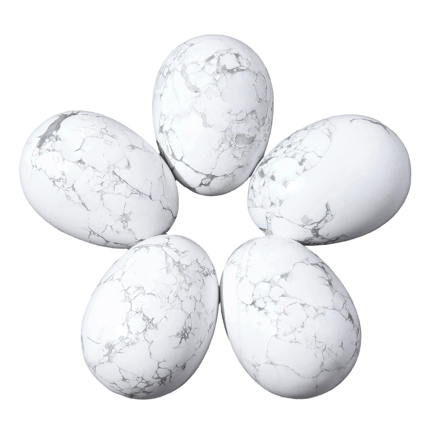 favoramulet Polished Stone Egg for Easter Day, Palm/Pocket/Worry Enegry Healing Crystal Display Sphere Figurine Fengshui, White Howlite Turquoise 1.8" x 1.3"