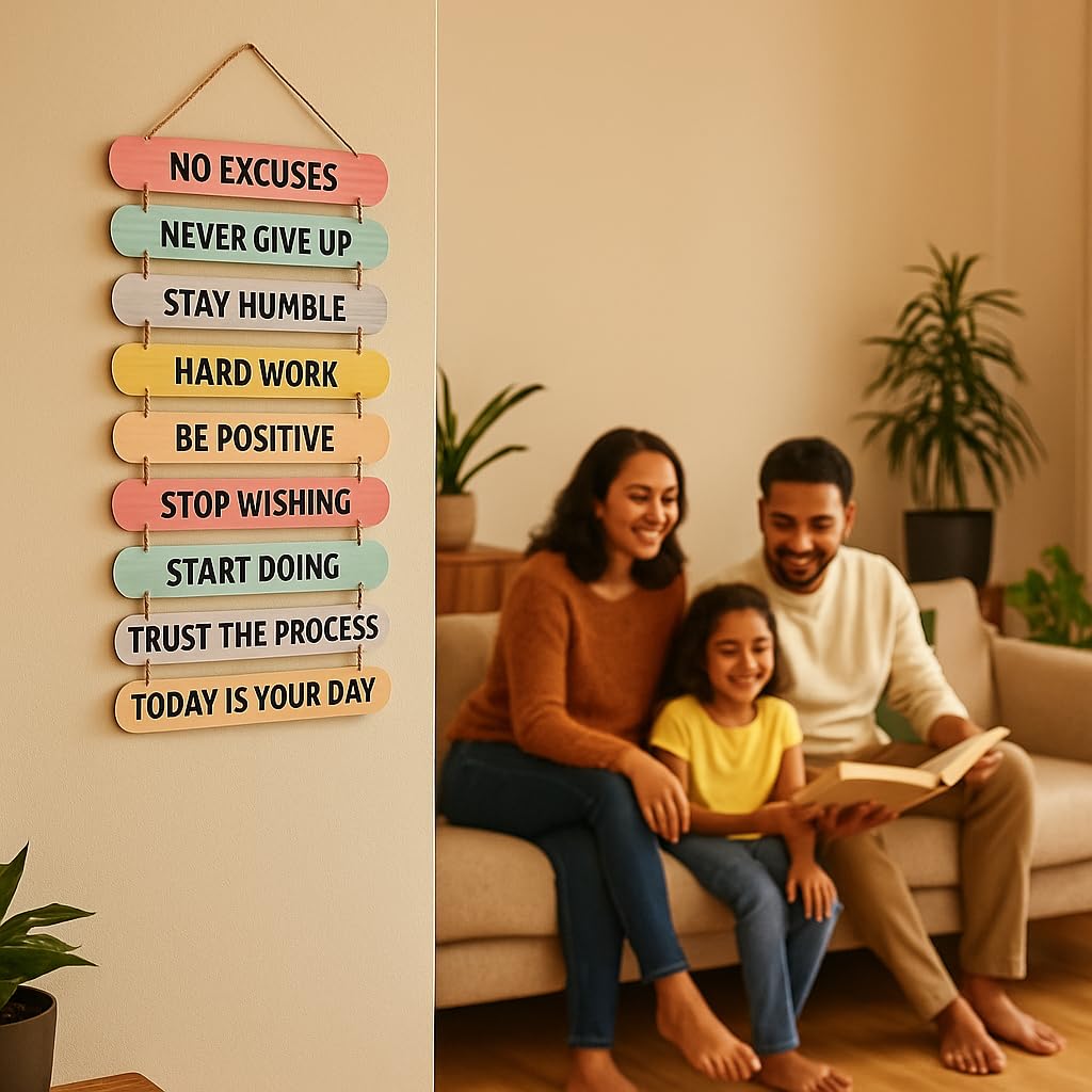 “Motivational Wall Decor for Bedroom & Office – Inspirational Quotes Wooden Hanging Sign for Kids Room, Study & Home Decor – Positive Wall Art (34x12 Inch)”