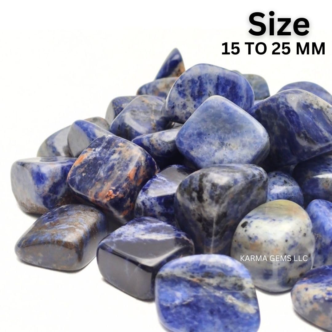 Karma Gems 1lb Sodalite Tumbled Stones - Polished Stones for Positive Energy - Crystal Kit for Fresh Mind & Restful Sleep - Healing Stone for Chakra Balancing - Ideal for Gift & Home Decor (15-25 Mm)