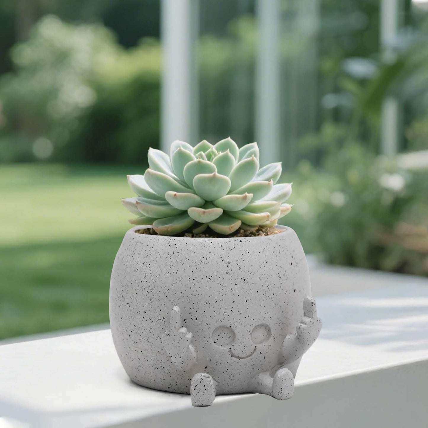 LAUGOKOBE Smily Face Planter Pot with Middle Fingers Up, Face Plant Pot Resin Flower Head Planters for Indoor Outdoor Plants Succulent Pots for String of Pearls Plant Live Gift Ideas for Christmas