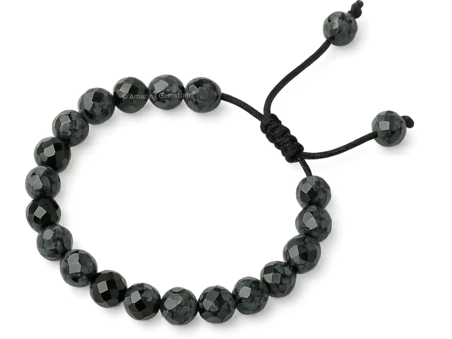 Amazing Gemstone Snowflake Obsidian Bracelet for Women - Chakra Mens Bracelet Protection Crystals and Healing Stones - Blessing Spiritual Meditation (Faceted Beaded Bracelet, Adjustable)