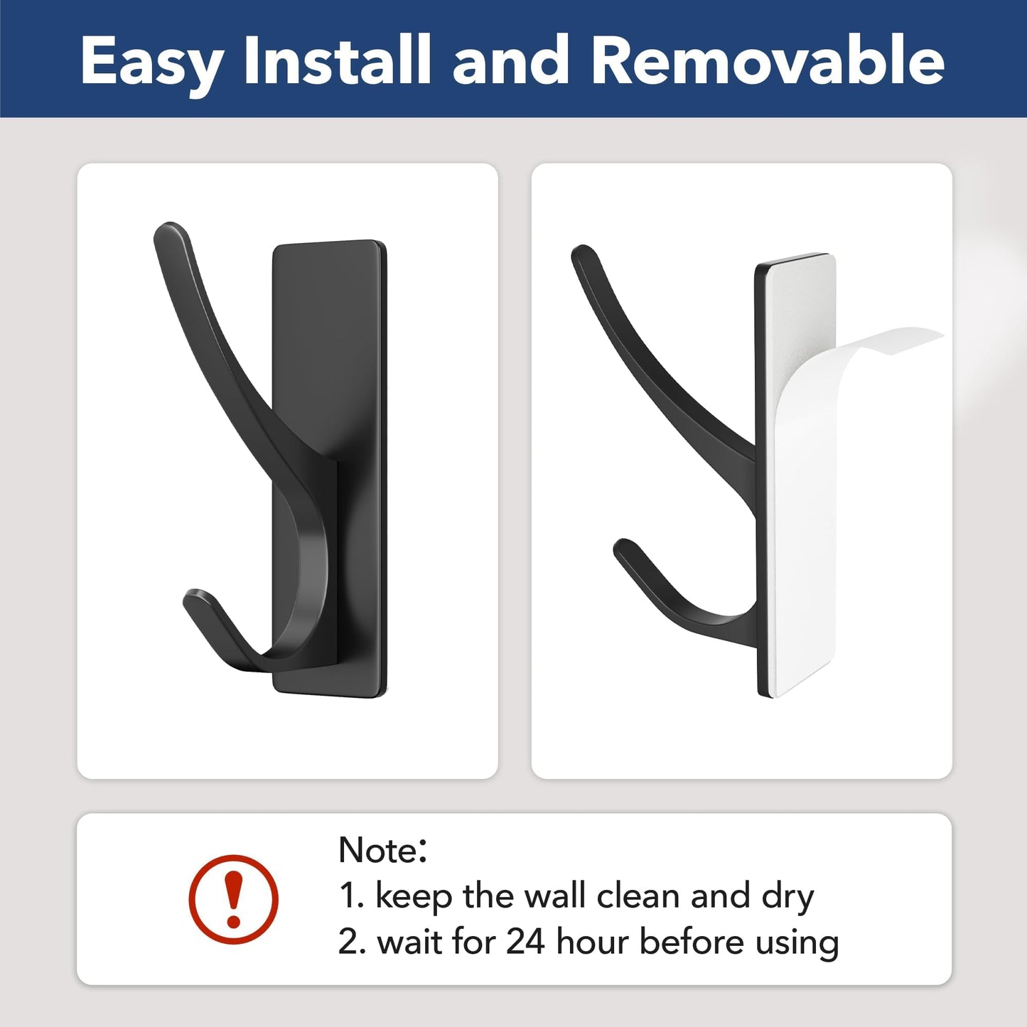 pickpiff Self Adhesive Coat Hooks for Hanging: Heavy Duty Stainless Wall Hook for Towel, Backpack, Hat, Sturdy Metal Hanger for Bathroom, Bedroom, Door, 4-Pack, Matt Black