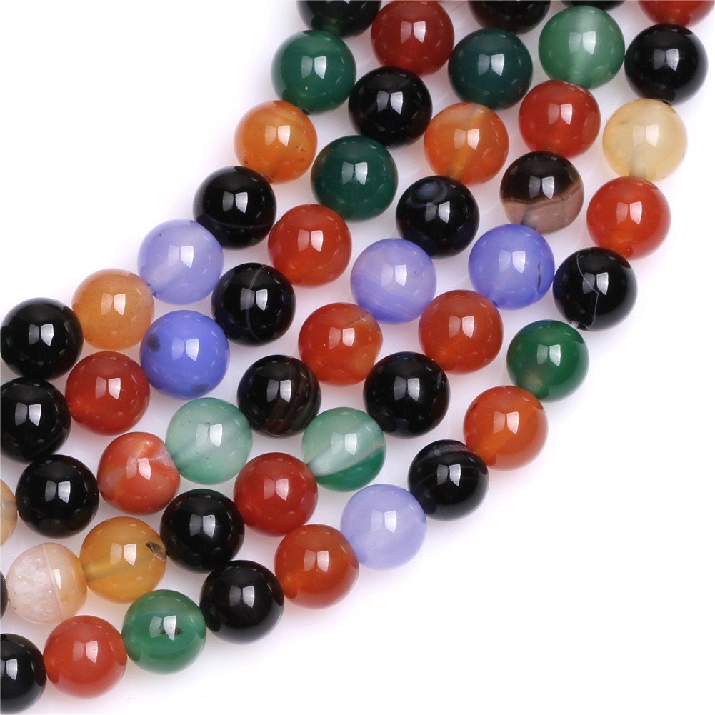 8mm Natural Mixed Agate Beads Round Gemstone Loose Beads for Jewelry Making (47-50pcs/strand)