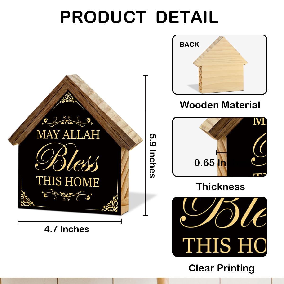 Islamic Ramadan Wood Sign Home Decor Muslim Eid May Allah Bless This Home House Shaped Wooden Block Sign Desk Shelf Table Decor