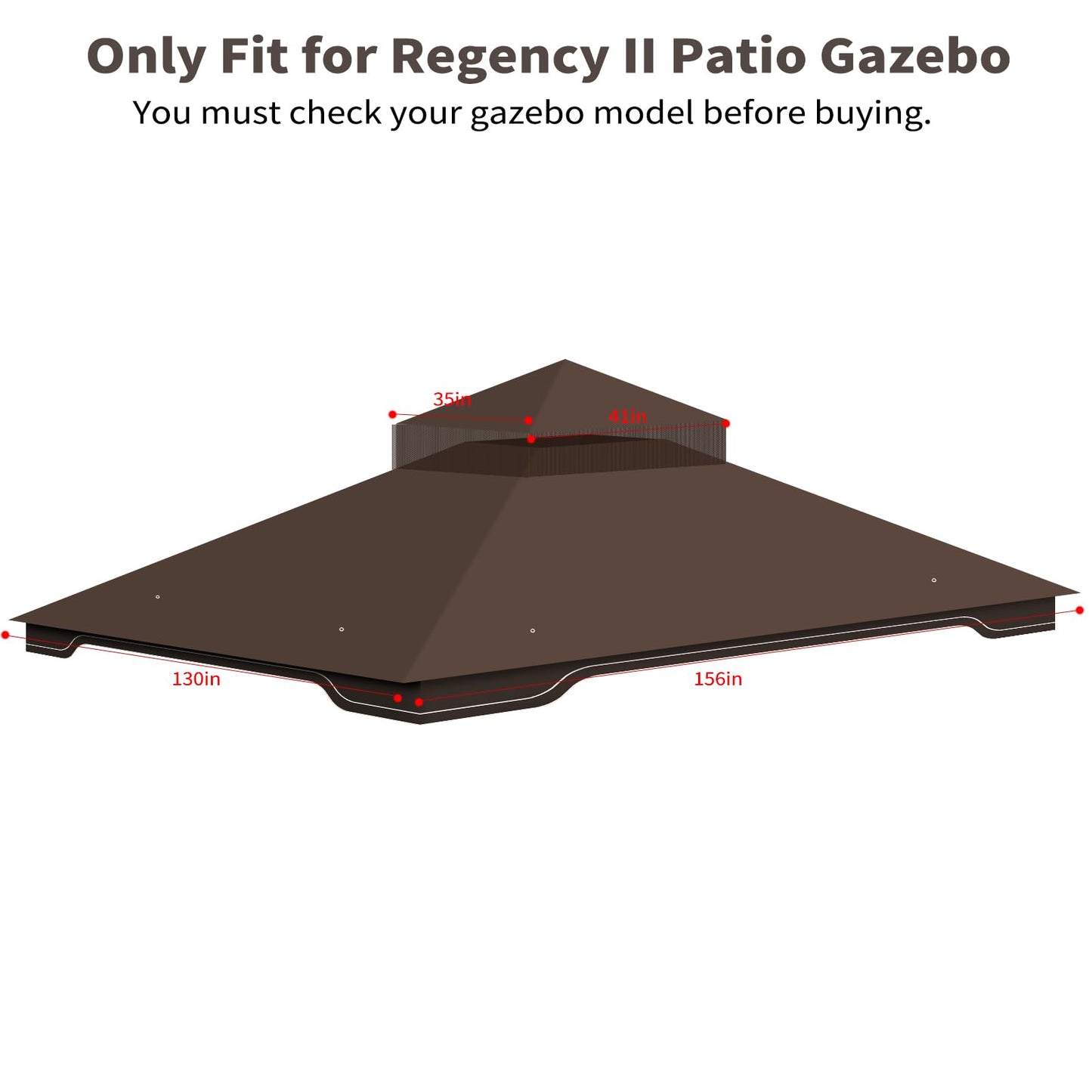 Replacement Gazebo Canopy for 10x12 Regency II Model L-GZ798PST | Heavy-Duty Ripstop Waterproof & UV Protective Top Cover, Brown