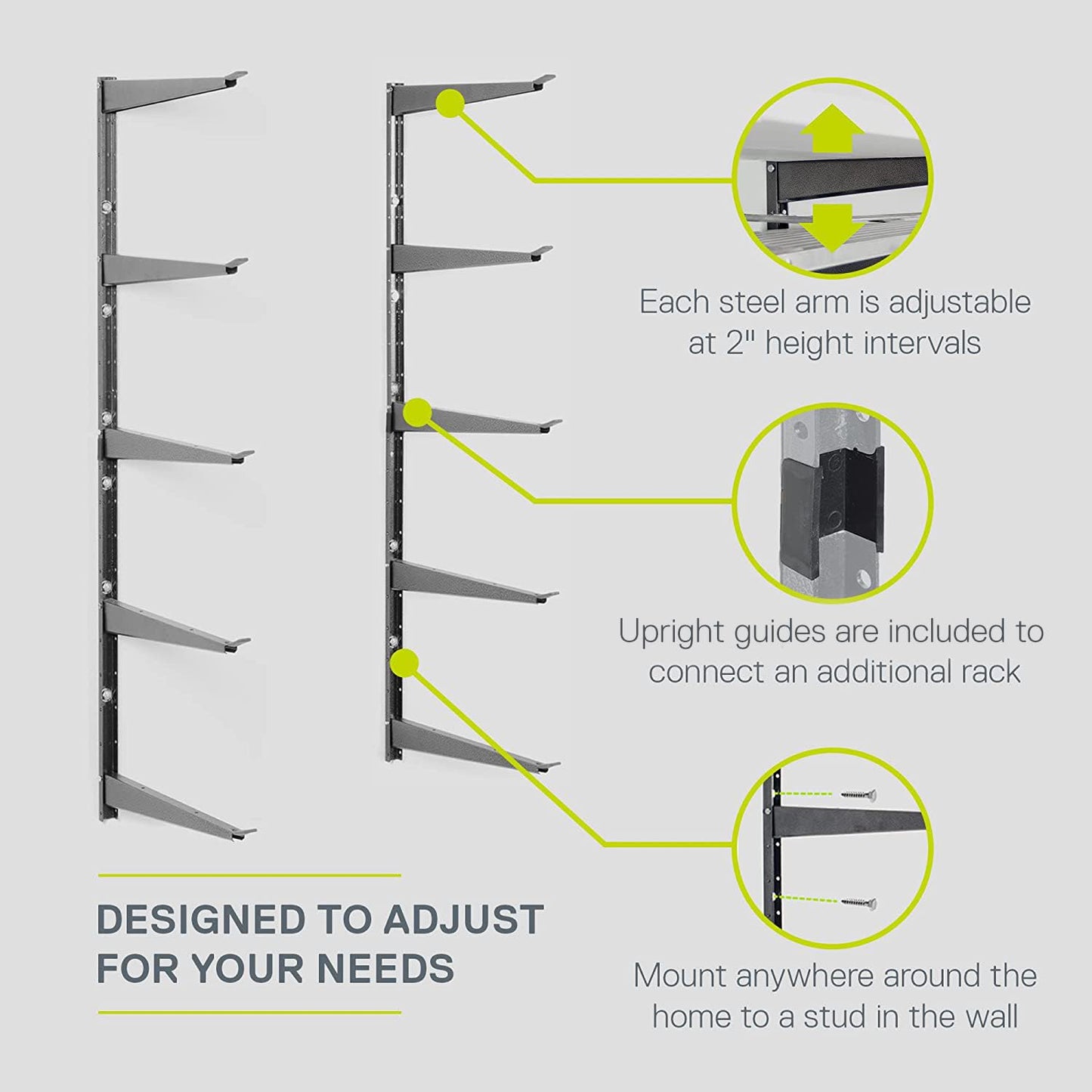 Delta Heavy Duty Wood and Lumber Storage Rack, Holds Up To 480 lbs - Easy to Install Mounted Rack With Steel Construction for Indoor & Outdoor Storage Solution For Garage, Basement & Pantry Cycle