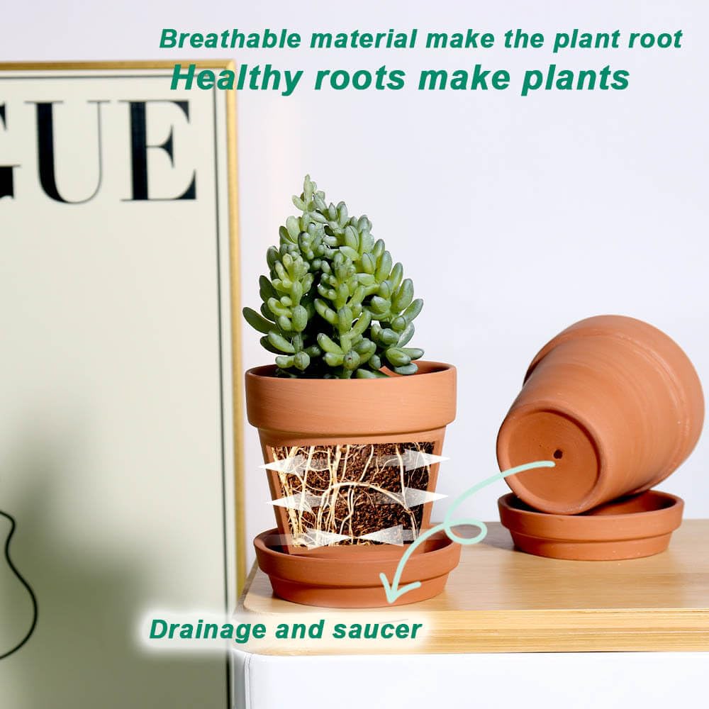 vensovo 3 inch Terracotta Clay Pots for Plants with Saucer - 12 Pack Small Terra Cotta Planter Great for Garden Windowsill Indoor & Outdoor Wedding Favors Gifts
