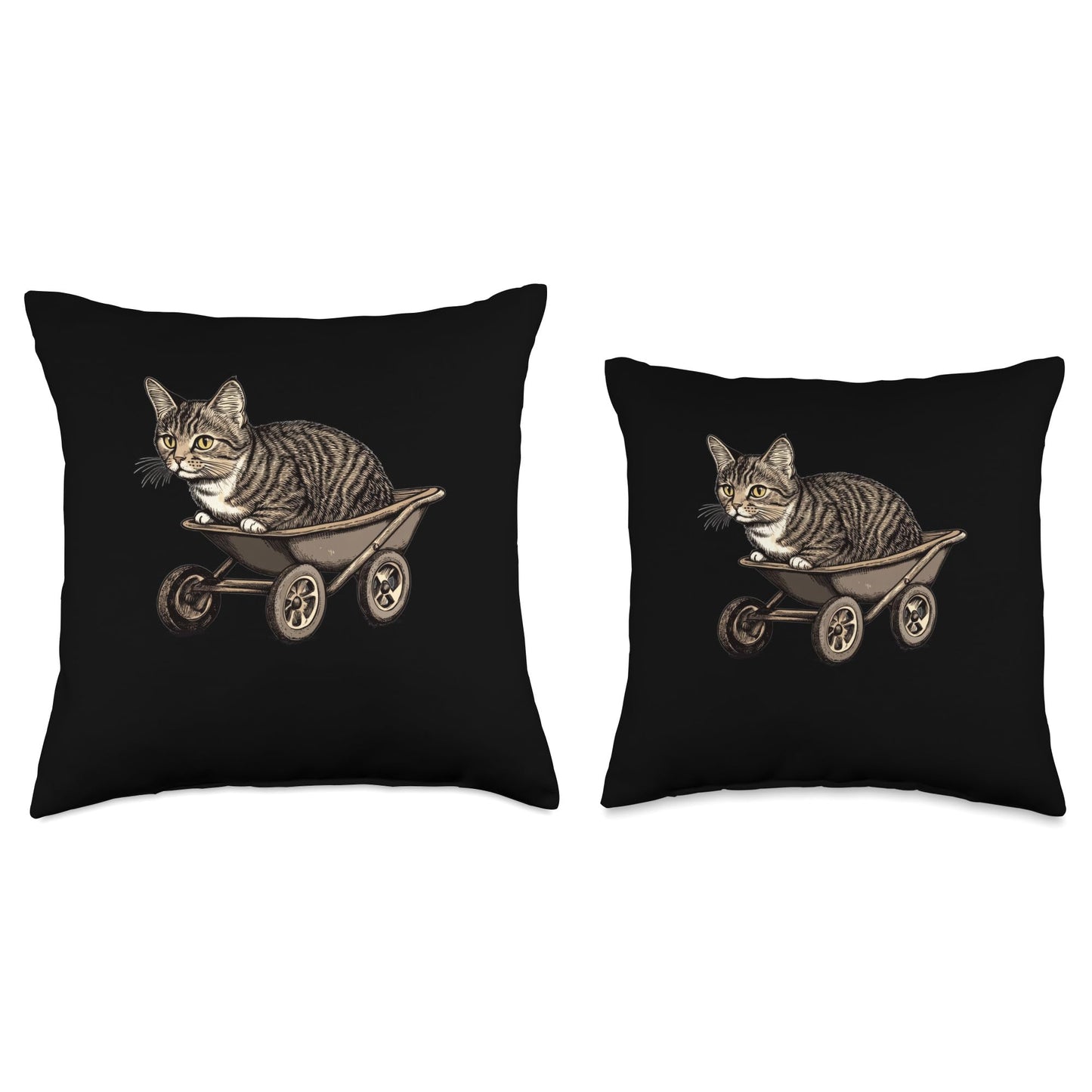 Cat Using a Wheelbarrow Throw Pillow