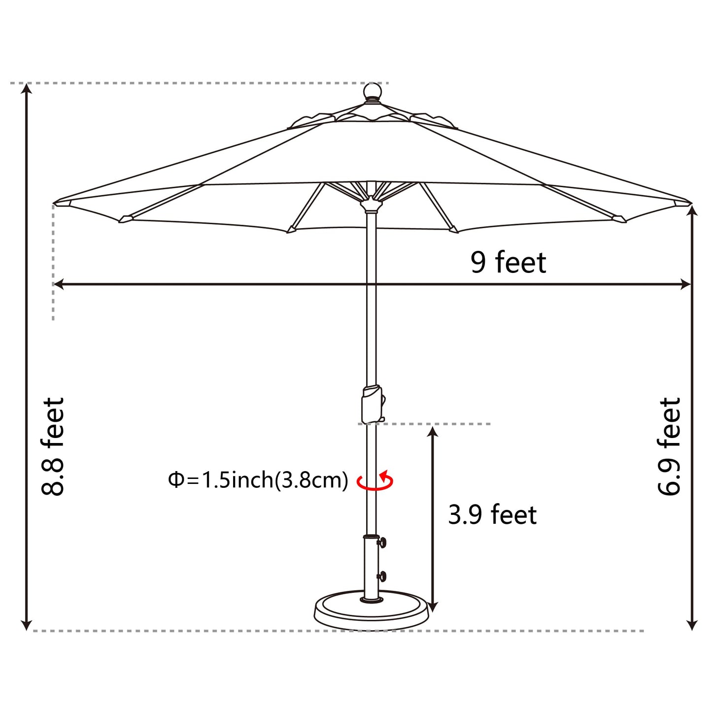 EliteShade USA 10-Year-Non-Fading 9Ft Market Patio Umbrella, UPF 50+ UV Protection Performance Sun Umbrella, Heavy Duty Commercial Grade Outdoor Table Umbrella with Crank & Tilt, Windproof Vented Top for Garden, Pool, Deck and Outdoor Playsets, Burgundy
