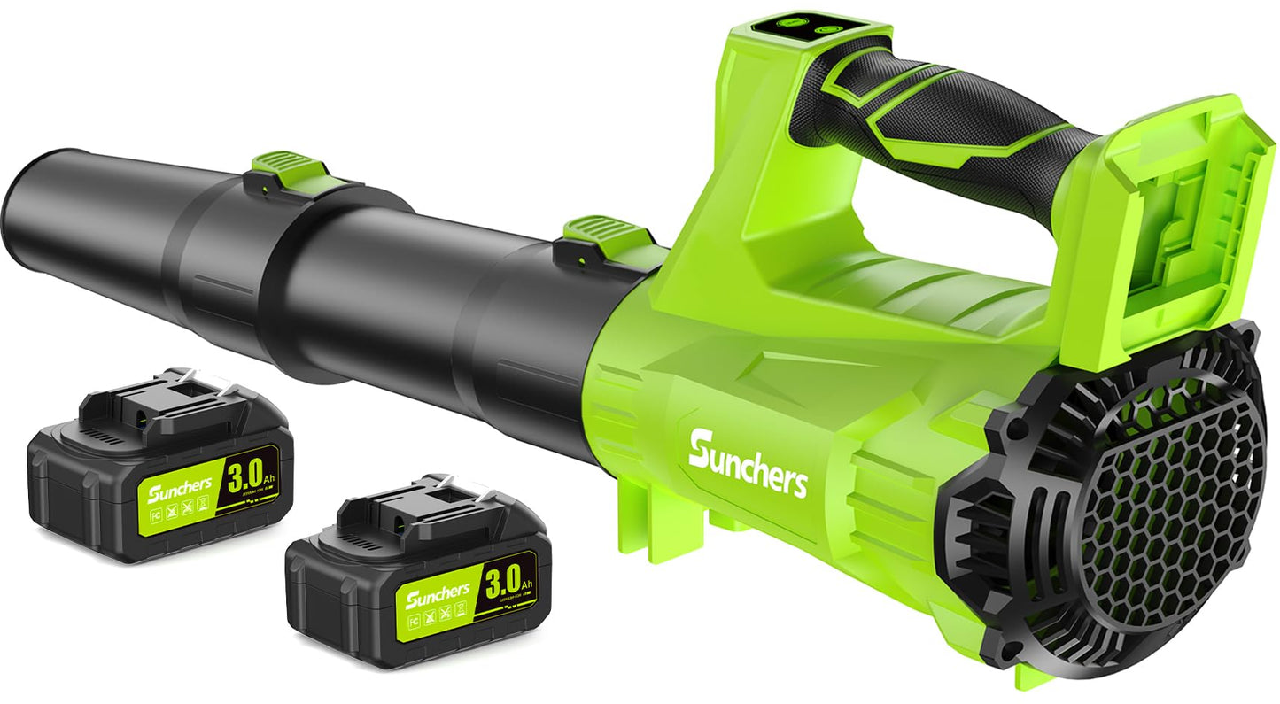Leaf Blower Cordless with 2 x 3.0Ah Battery and Charger, 680CFM 260MPH Electric Blower with 2 Speeds, 20V Handheld Leaf Cleaner for Lawn Care, Blowing Leaves, Dust, Snow, Gravel for Patio, Yard, Green