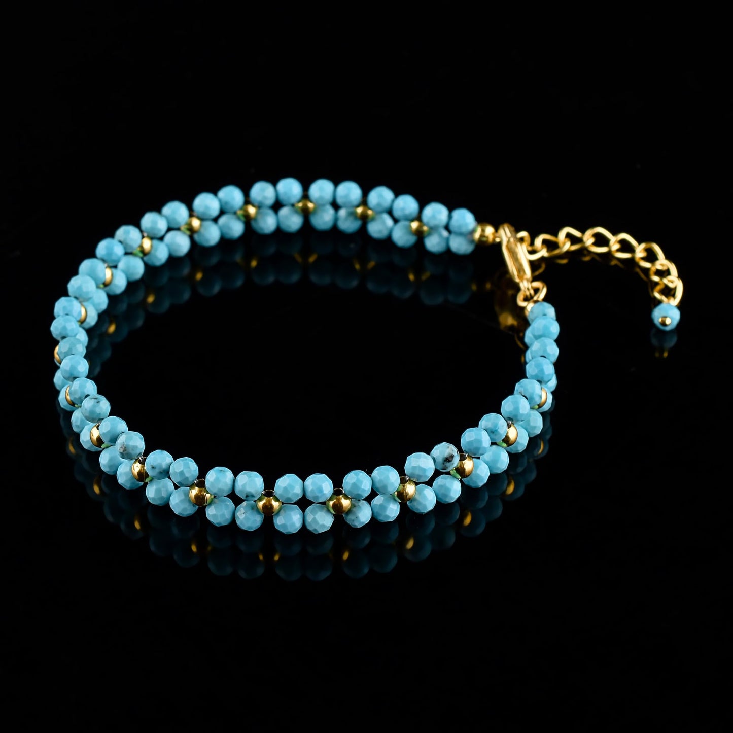 InfinityGemsArt Artisan Turquoise Bracelet for Adult Women – Natural December Birthstone Blue Gemstone, Handmade 14K Gold Plated Adjustable Chain, Chakra Jewelry, Christmas Gift for Her