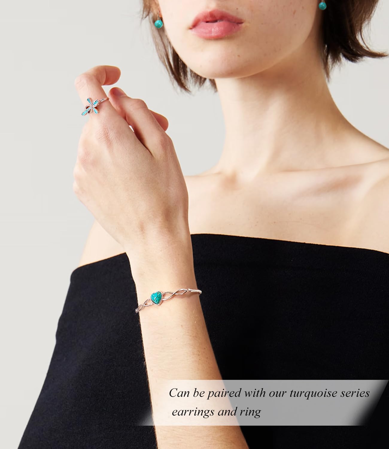 DOLIOX Genuine Heart Turquoise Adjustable Bracelet for Women with Infinity 925 Sterling Silver Box Chain Jewelry 6.5 to 7.5 Inch