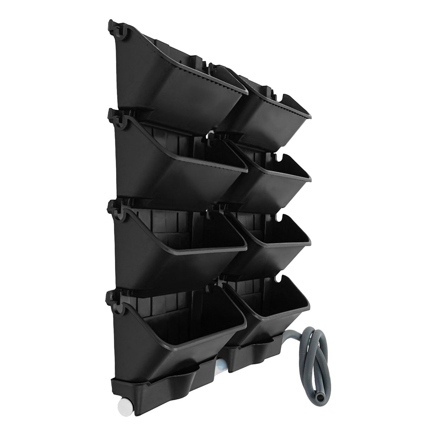 kunghei Vertical Wall Planter for Indoor Plant-Walls Mounted Pot with 2 Drainage Tray 8 Pack, with 6.56ft Drainage Pipe for Decor, Plastic Pots Balcony Planters, Plants Hanging (8, Black)
